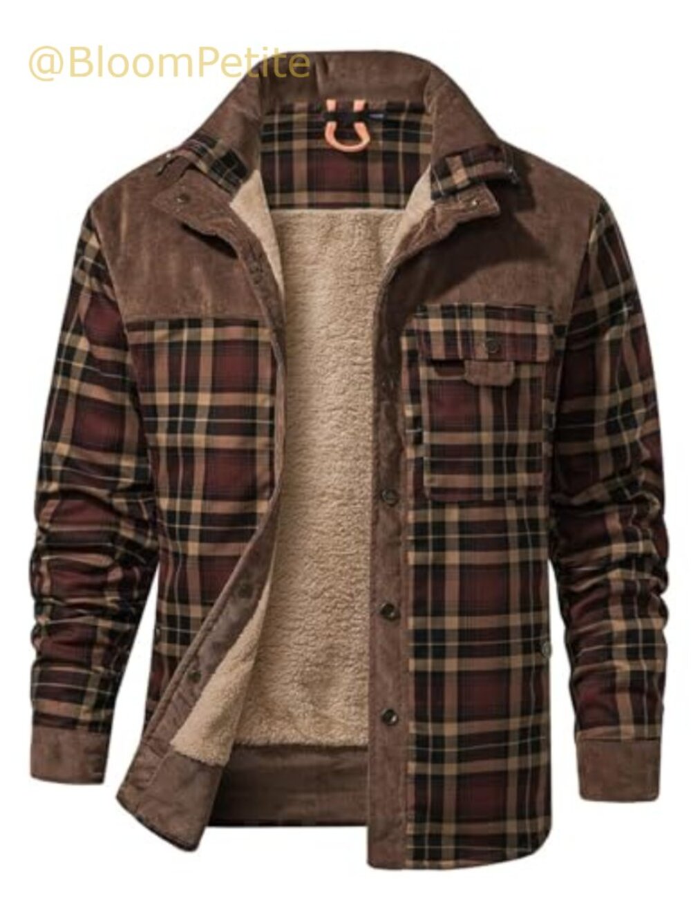 Men's Sherpa Lined Flannel Shirt Jacket Plaid Button Down Fleece Coat